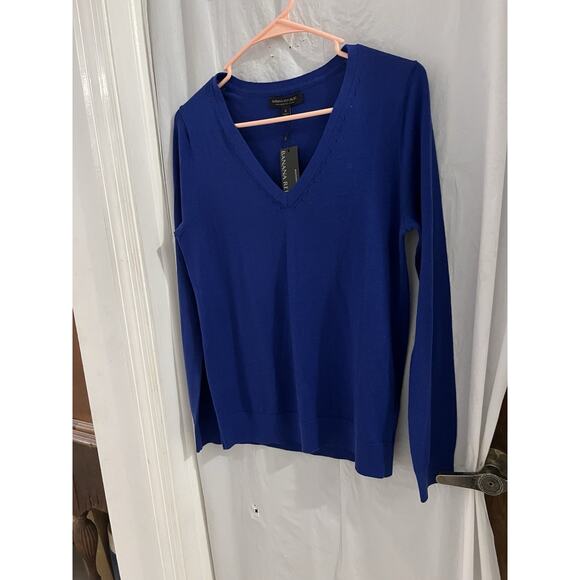 Banana Republic Blue Merino Wool V Neck Sweater Sz S NWT Classic Preppy - Picture 1 of 7
